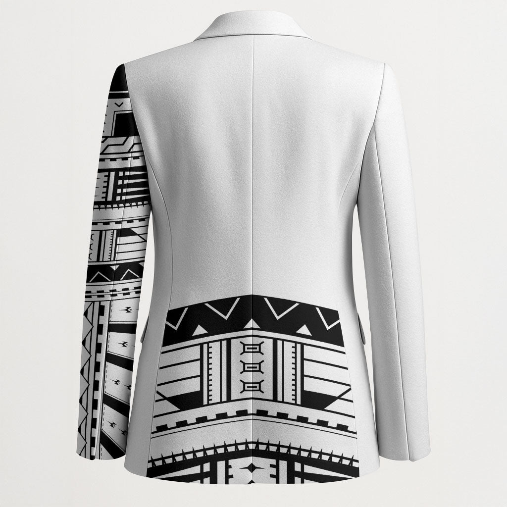 Polynesian Chief Inspired Costume Blazer Tribal Pattern With Tooth Necklace White LT05 - Polynesian Pride