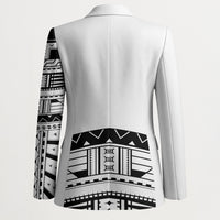 Polynesian Chief Inspired Costume Blazer Tribal Pattern With Tooth Necklace White LT05 - Polynesian Pride