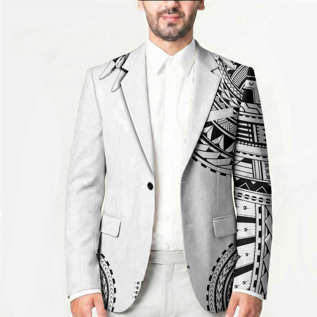 Polynesian Chief Inspired Costume Blazer Tribal Pattern With Tooth Necklace White LT05 - Polynesian Pride