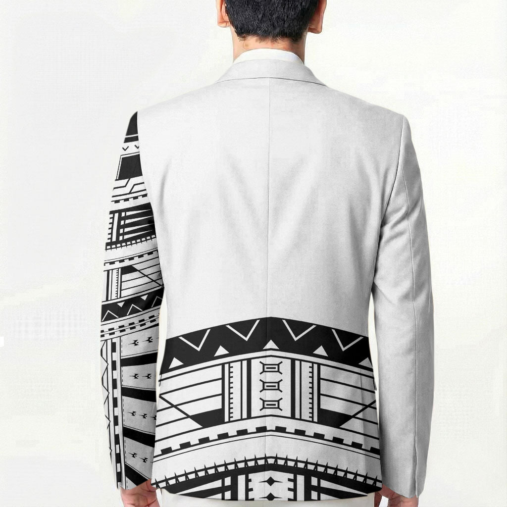 Polynesian Chief Inspired Costume Blazer Tribal Pattern With Tooth Necklace White LT05 - Polynesian Pride