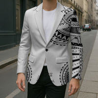 Polynesian Chief Inspired Costume Blazer Tribal Pattern With Tooth Necklace White LT05 - Polynesian Pride
