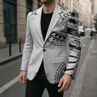 Polynesian Chief Inspired Costume Blazer Tribal Pattern With Tooth Necklace White LT05 - Polynesian Pride