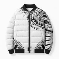 Polynesian Chief Inspired Costume Bomber Puffer Jacket Tribal Pattern With Tooth Necklace White LT05 Unisex White - Polynesian Pride