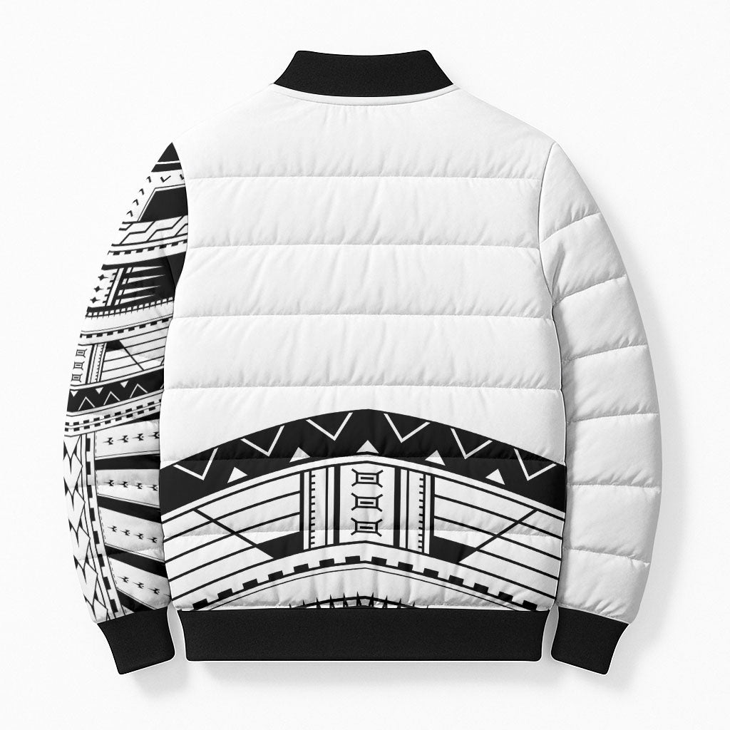 Polynesian Chief Inspired Costume Bomber Puffer Jacket Tribal Pattern With Tooth Necklace White LT05 - Polynesian Pride