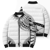 Polynesian Chief Inspired Costume Bomber Puffer Jacket Tribal Pattern With Tooth Necklace White LT05 - Polynesian Pride