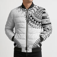 Polynesian Chief Inspired Costume Bomber Puffer Jacket Tribal Pattern With Tooth Necklace White LT05 - Polynesian Pride