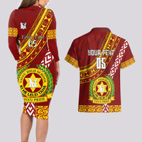 Custom Vavau High School Couples Matching Long Sleeve Bodycon Dress and Hawaiian Shirt Tongan Kupesi Pattern LT05 - Polynesian Pride