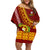 Custom Vavau High School Family Matching Off Shoulder Short Dress and Hawaiian Shirt Tongan Kupesi Pattern LT05 Mom's Dress Red - Polynesian Pride