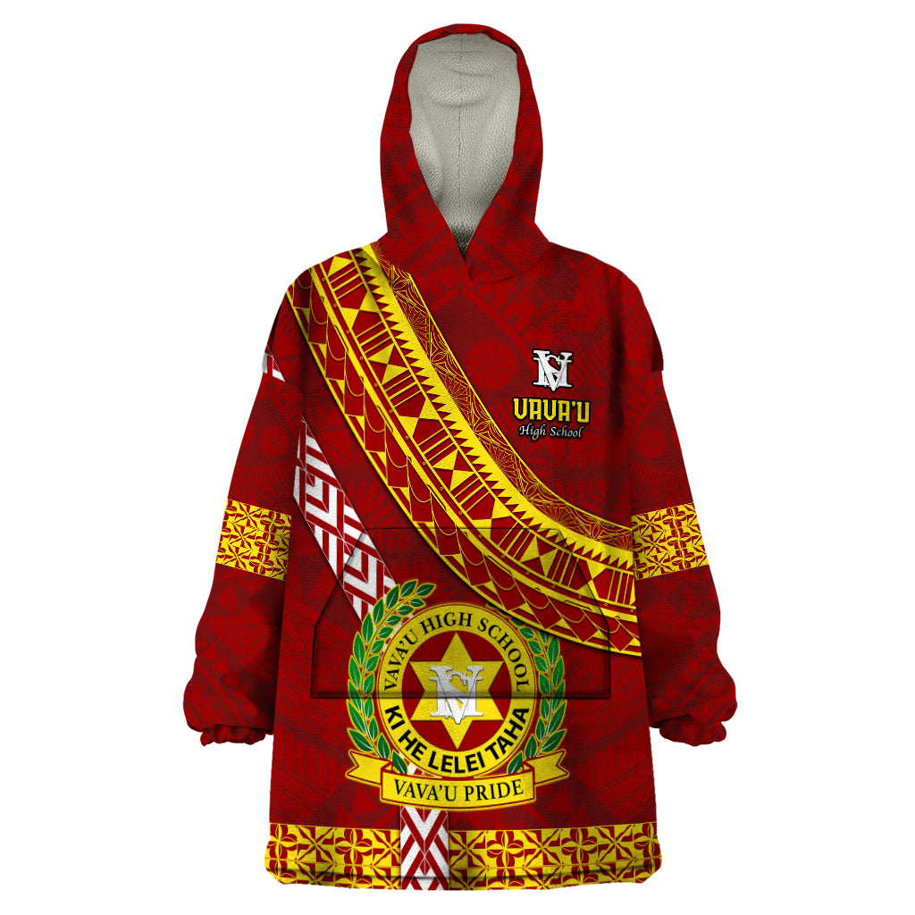 Custom Vavau High School Wearable Blanket Hoodie Tongan Kupesi Pattern LT05 One Size Red - Polynesian Pride