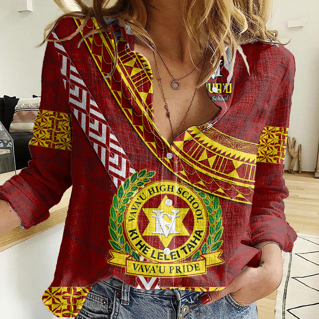 Custom Vavau High School Women Casual Shirt Tongan Kupesi Pattern LT05 Female Red - Polynesian Pride