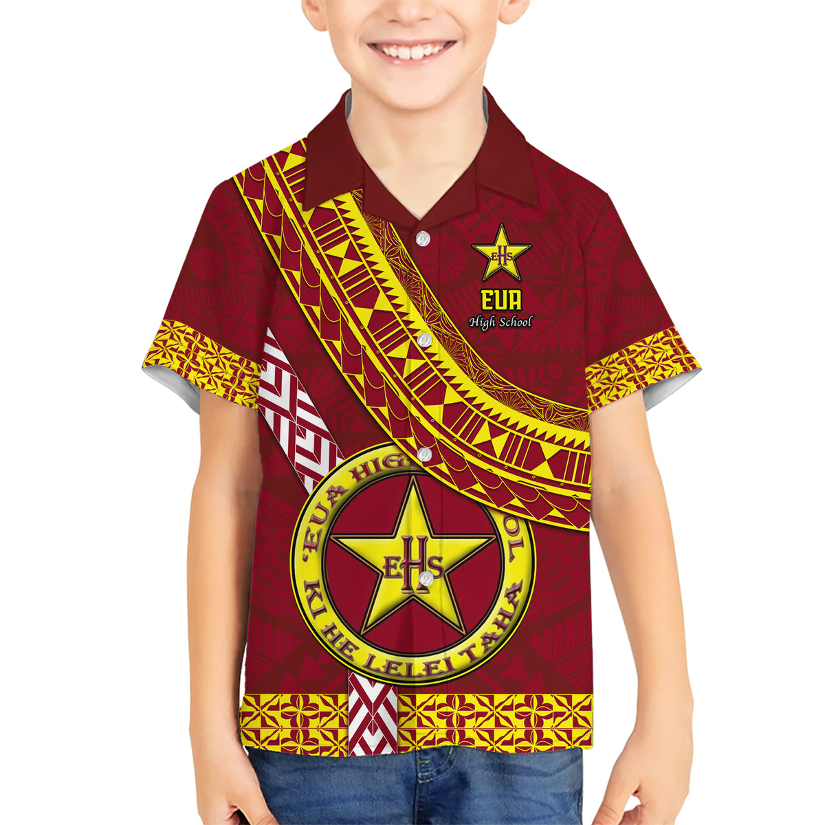 Custom Eua High School Kid Hawaiian Shirt Tongan Kupesi Pattern LT05 Kid Red - Polynesian Pride