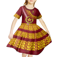 Custom Eua High School Kid Short Sleeve Dress Tongan Kupesi Pattern LT05 - Polynesian Pride