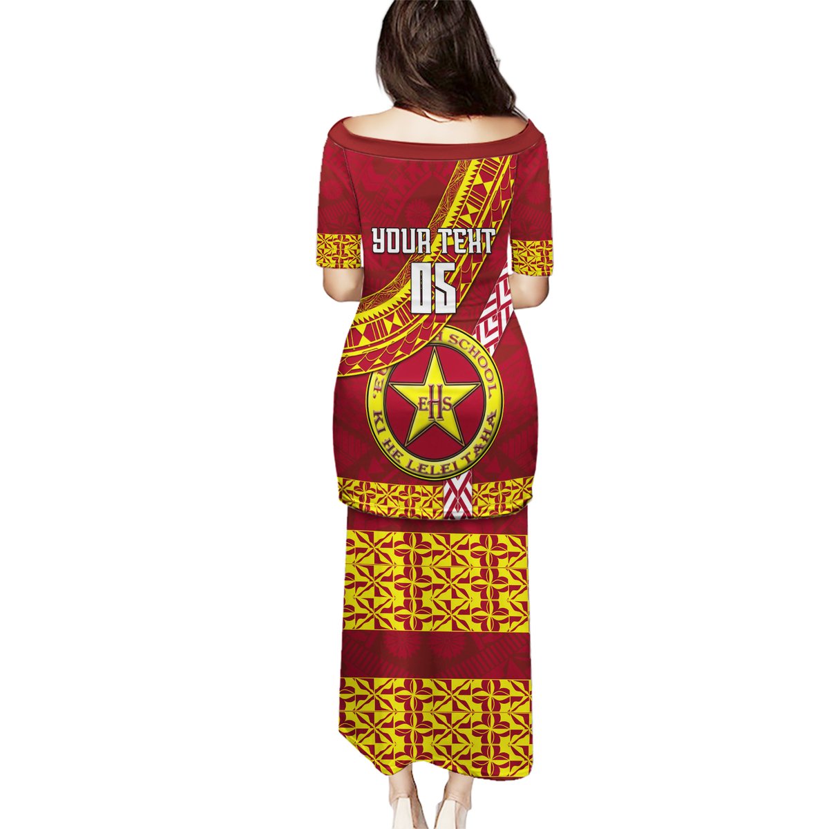 Custom Eua High School Puletasi Tongan Kupesi Pattern LT05 - Polynesian Pride