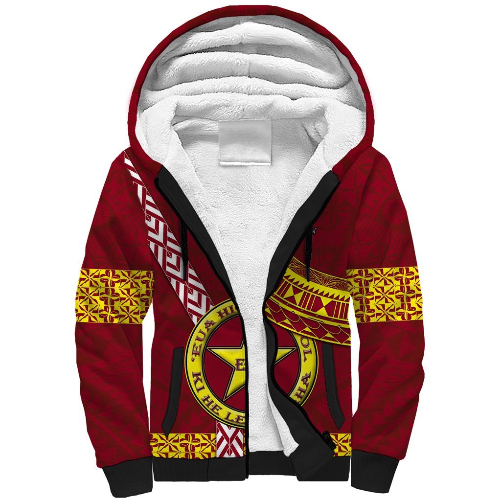 Custom Eua High School Sherpa Hoodie Tongan Kupesi Pattern LT05 Unisex Red - Polynesian Pride