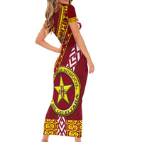 Custom Eua High School Short Sleeve Bodycon Dress Tongan Kupesi Pattern LT05 - Polynesian Pride