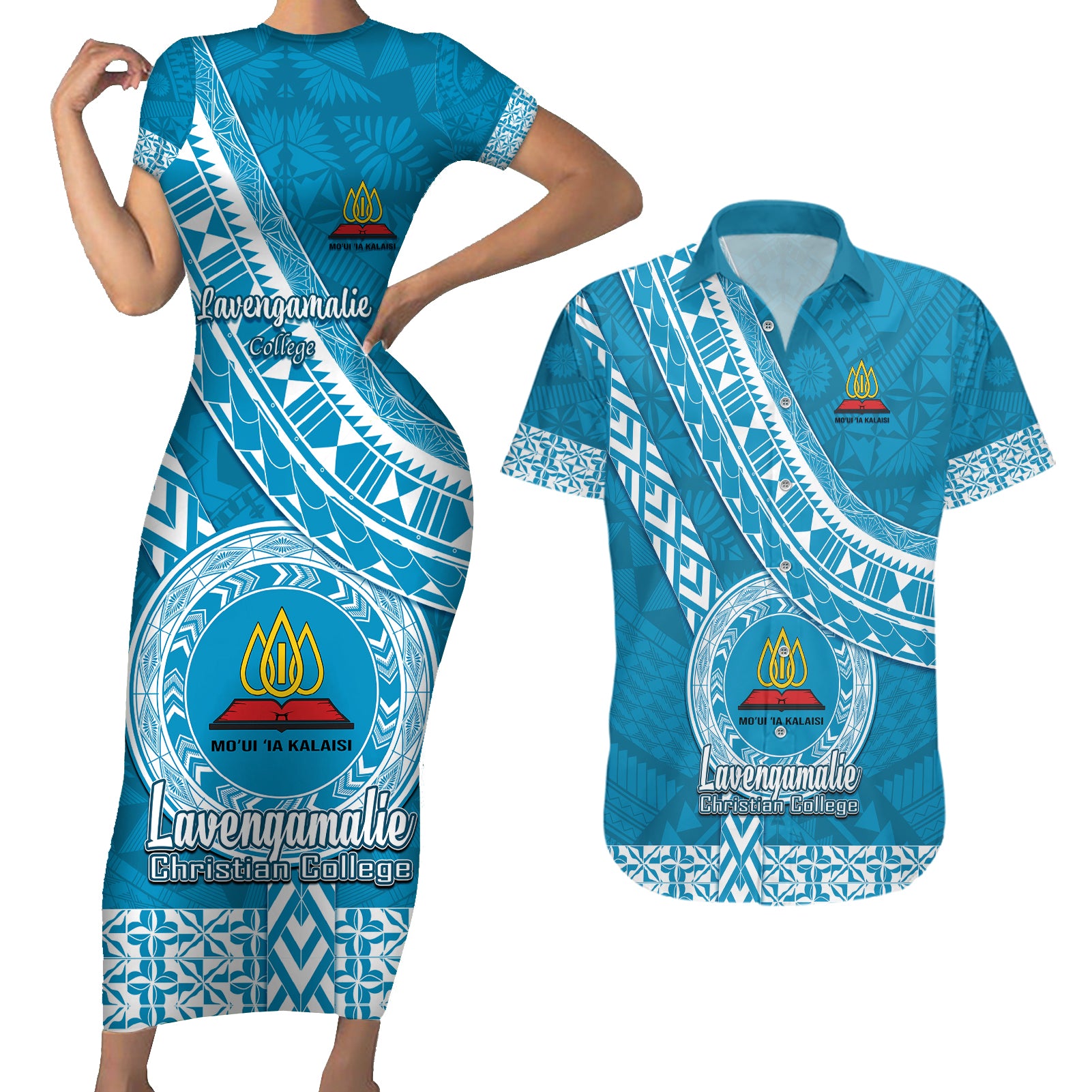 custom-lavengamalie-college-couples-matching-short-sleeve-bodycon-dress-and-hawaiian-shirt-tongan-kupesi-pattern