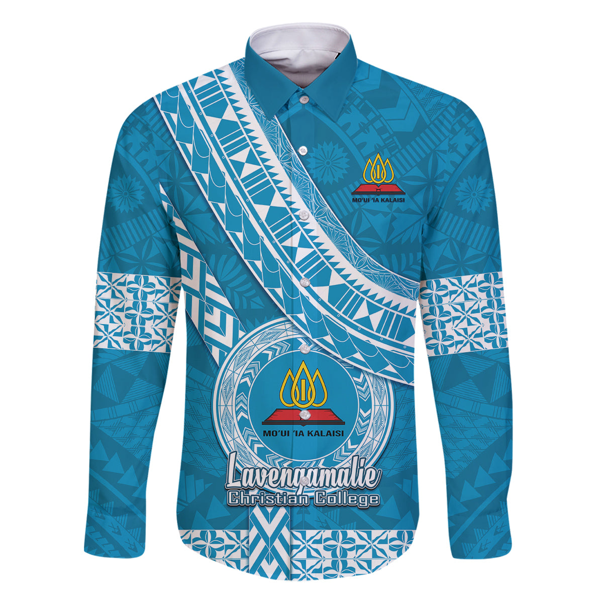 Custom Lavengamalie College Family Matching Summer Maxi Dress and Hawaiian Shirt Tongan Kupesi Pattern LT05 Dad's Shirt - Long Sleeve Blue - Polynesian Pride