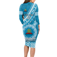 Custom Lavengamalie College Long Sleeve Bodycon Dress Tongan Kupesi Pattern LT05 - Polynesian Pride