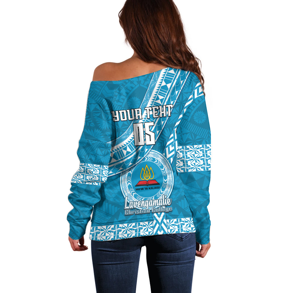 Custom Lavengamalie College Off Shoulder Sweater Tongan Kupesi Pattern LT05 - Polynesian Pride