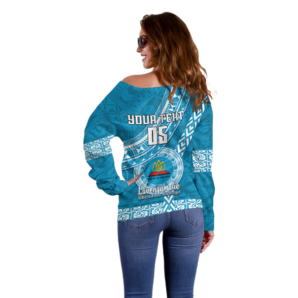 Custom Lavengamalie College Off Shoulder Sweater Tongan Kupesi Pattern LT05 - Polynesian Pride