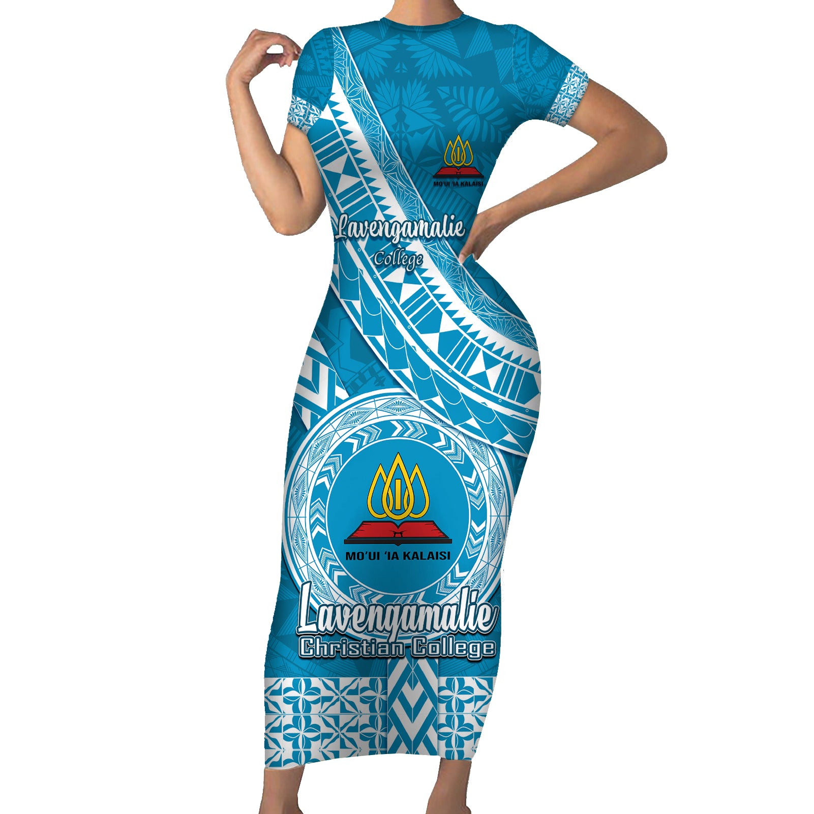 custom-lavengamalie-college-short-sleeve-bodycon-dress-tongan-kupesi-pattern