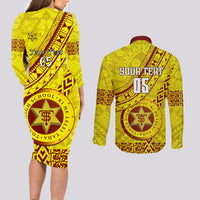 Custom Tonga High School Couples Matching Long Sleeve Bodycon Dress and Long Sleeve Button Shirts Tongan Kupesi Pattern LT05 - Polynesian Pride