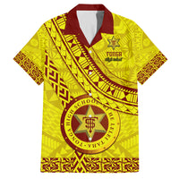 Custom Tonga High School Family Matching Off Shoulder Maxi Dress and Hawaiian Shirt Tongan Kupesi Pattern LT05 Dad's Shirt - Short Sleeve Yellow - Polynesian Pride