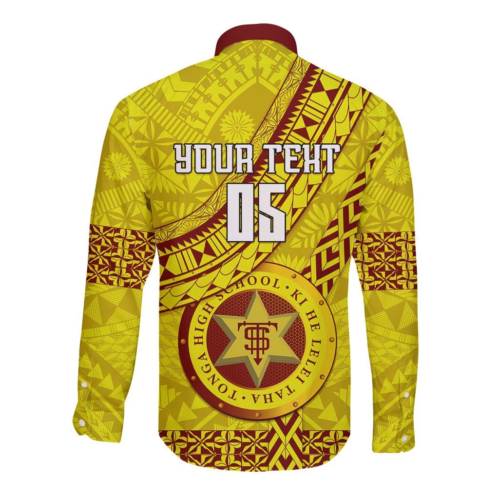 Custom Tonga High School Long Sleeve Button Shirt Tongan Kupesi Pattern LT05 - Polynesian Pride