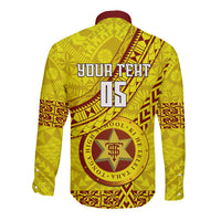 Custom Tonga High School Long Sleeve Button Shirt Tongan Kupesi Pattern LT05 - Polynesian Pride