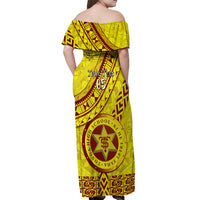 Custom Tonga High School Off Shoulder Maxi Dress Tongan Kupesi Pattern LT05 - Polynesian Pride