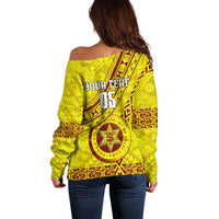 Custom Tonga High School Off Shoulder Sweater Tongan Kupesi Pattern LT05 - Polynesian Pride