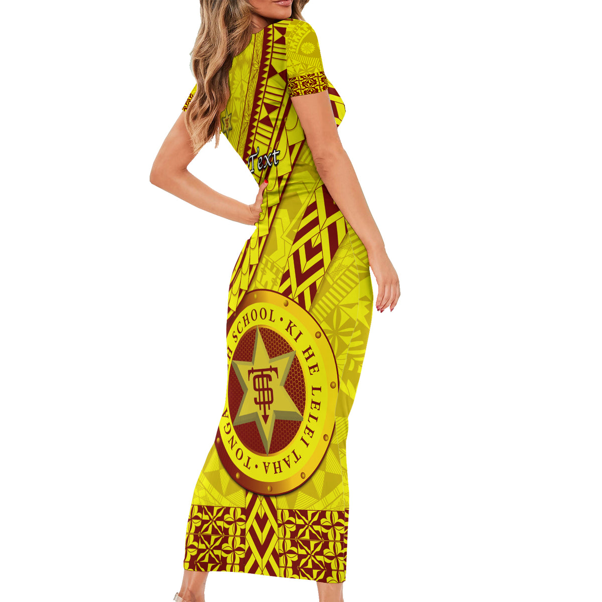 Custom Tonga High School Short Sleeve Bodycon Dress Tongan Kupesi Pattern LT05 - Polynesian Pride