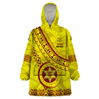 Custom Tonga High School Wearable Blanket Hoodie Tongan Kupesi Pattern LT05 One Size Yellow - Polynesian Pride