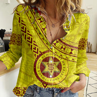 Custom Tonga High School Women Casual Shirt Tongan Kupesi Pattern LT05 Female Yellow - Polynesian Pride