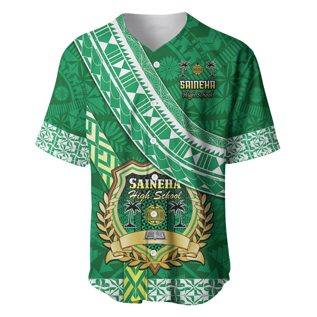 Custom Saineha High School Baseball Jersey Tongan Kupesi Pattern LT05 Green - Polynesian Pride