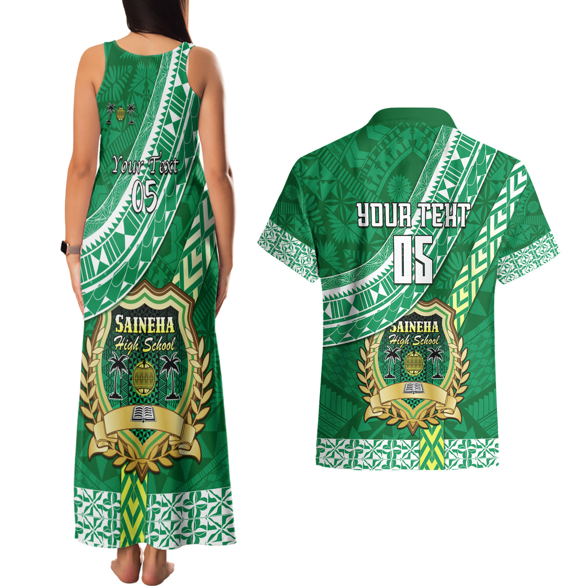 Custom Saineha High School Couples Matching Tank Maxi Dress and Hawaiian Shirt Tongan Kupesi Pattern LT05 - Polynesian Pride