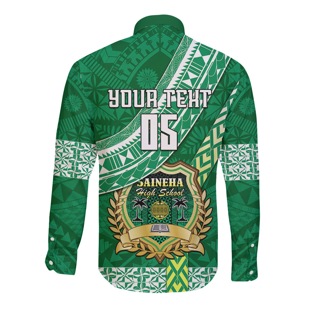 Custom Saineha High School Long Sleeve Button Shirt Tongan Kupesi Pattern LT05 - Polynesian Pride