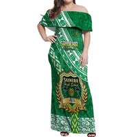 Custom Saineha High School Off Shoulder Maxi Dress Tongan Kupesi Pattern LT05 Women Green - Polynesian Pride