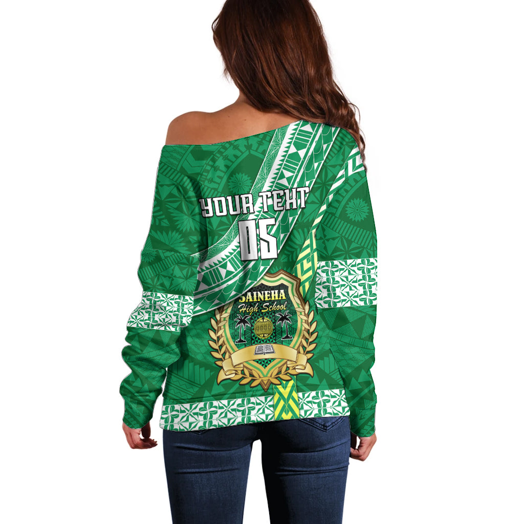 Custom Saineha High School Off Shoulder Sweater Tongan Kupesi Pattern LT05 - Polynesian Pride