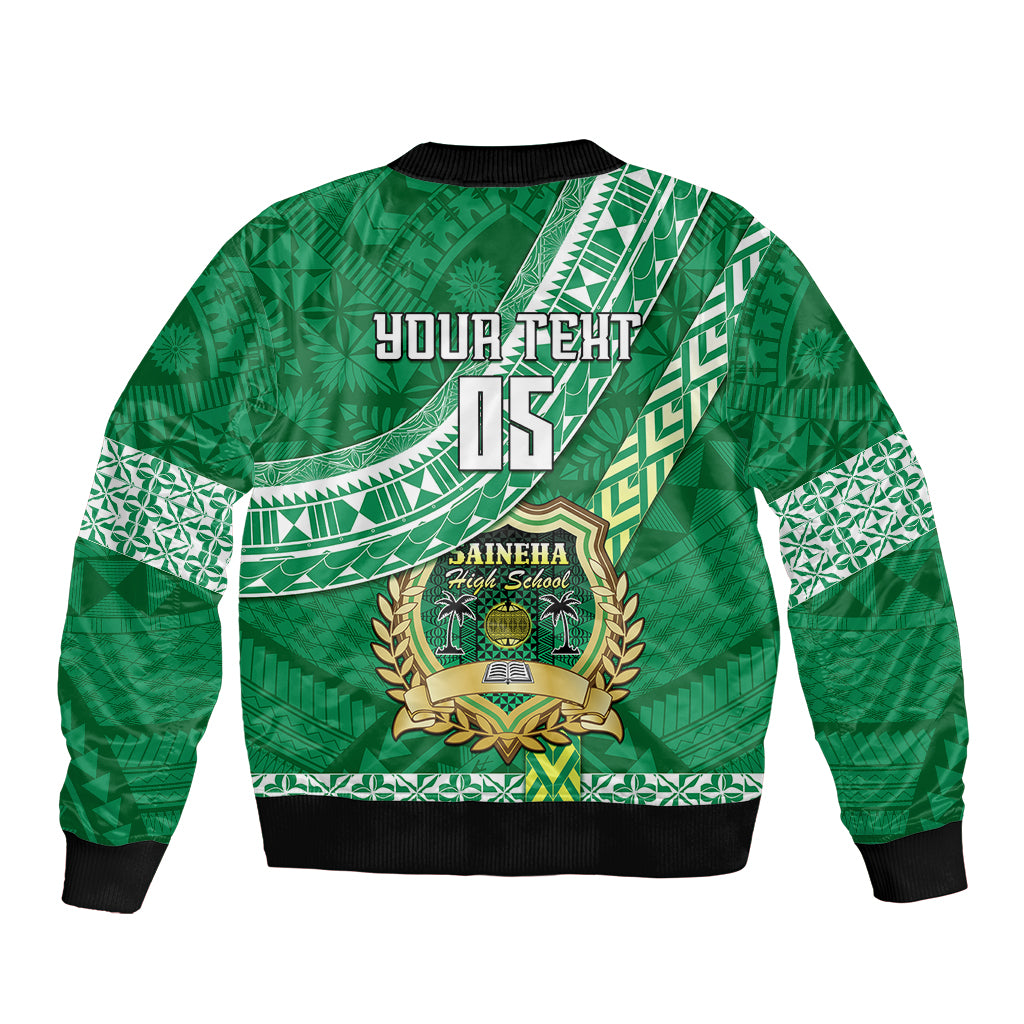 Custom Saineha High School Sleeve Zip Bomber Jacket Tongan Kupesi Pattern LT05 - Polynesian Pride