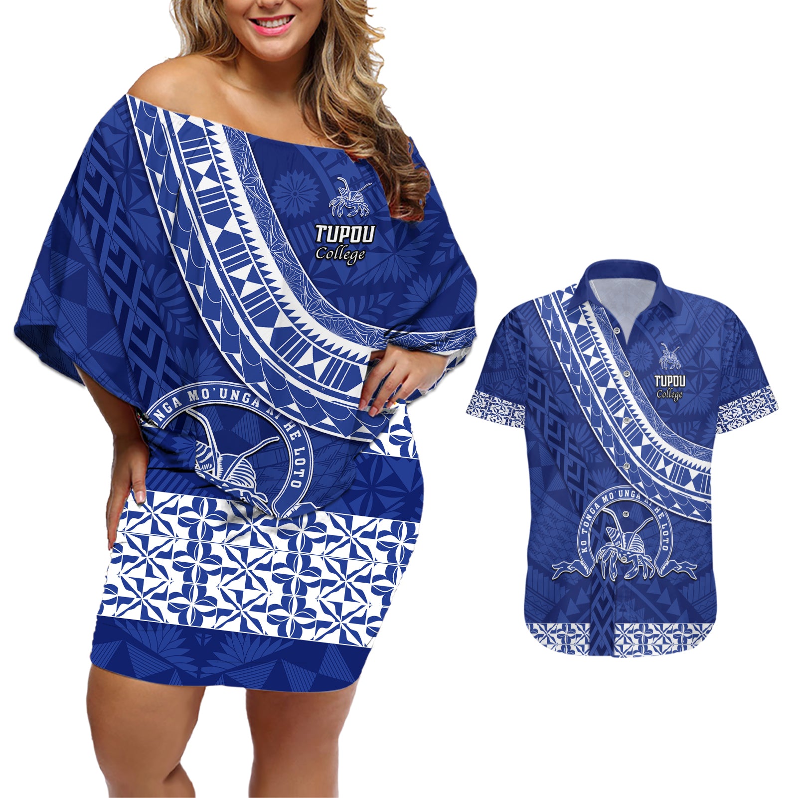 custom-tupou-college-couples-matching-off-shoulder-short-dress-and-hawaiian-shirt-tongan-kupesi-pattern