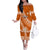 Custom Tailulu College Family Matching Off Shoulder Long Sleeve Dress and Hawaiian Shirt Tongan Kupesi Pattern LT05 Mom's Dress Orange - Polynesian Pride