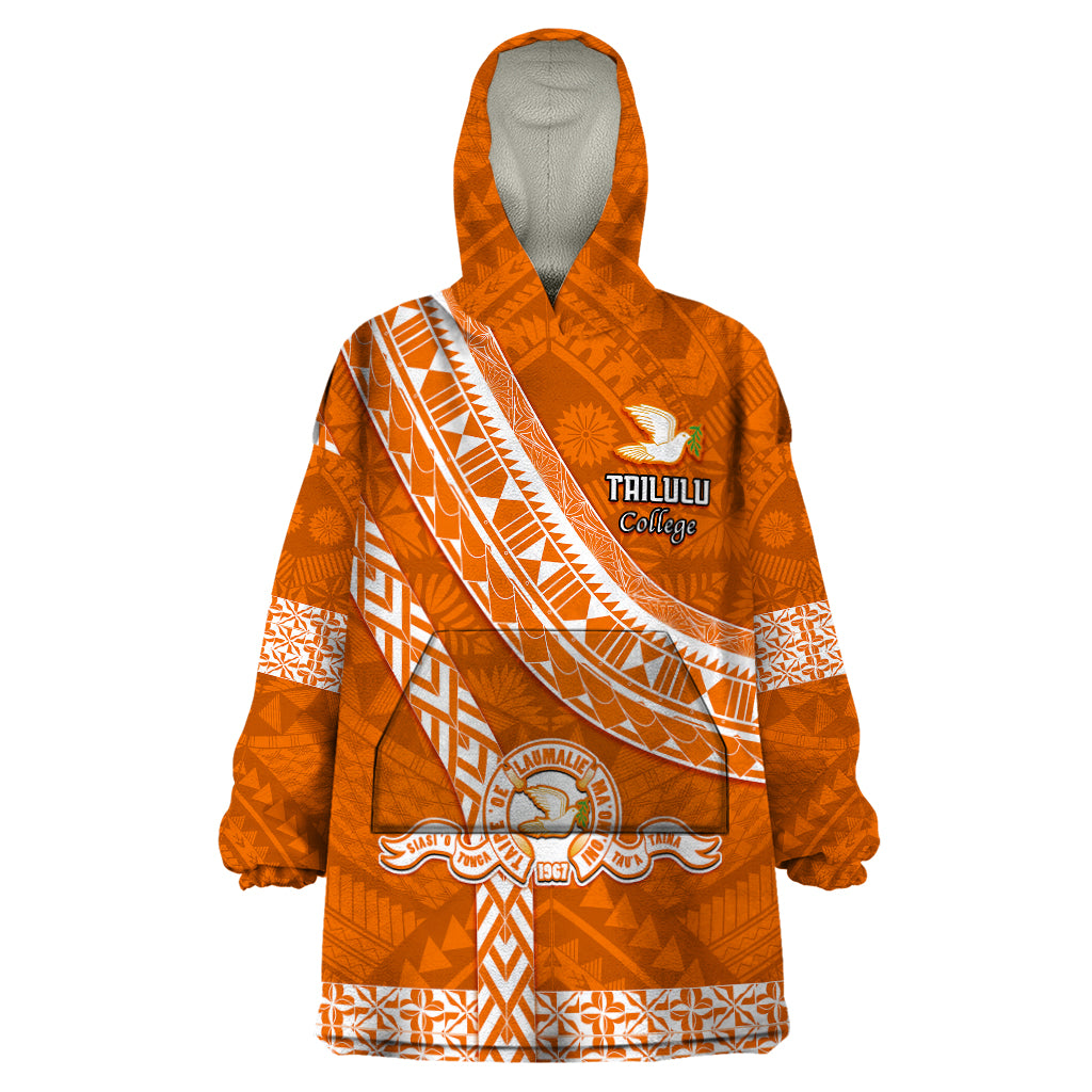 Custom Tailulu College Wearable Blanket Hoodie Tongan Kupesi Pattern LT05 One Size Orange - Polynesian Pride