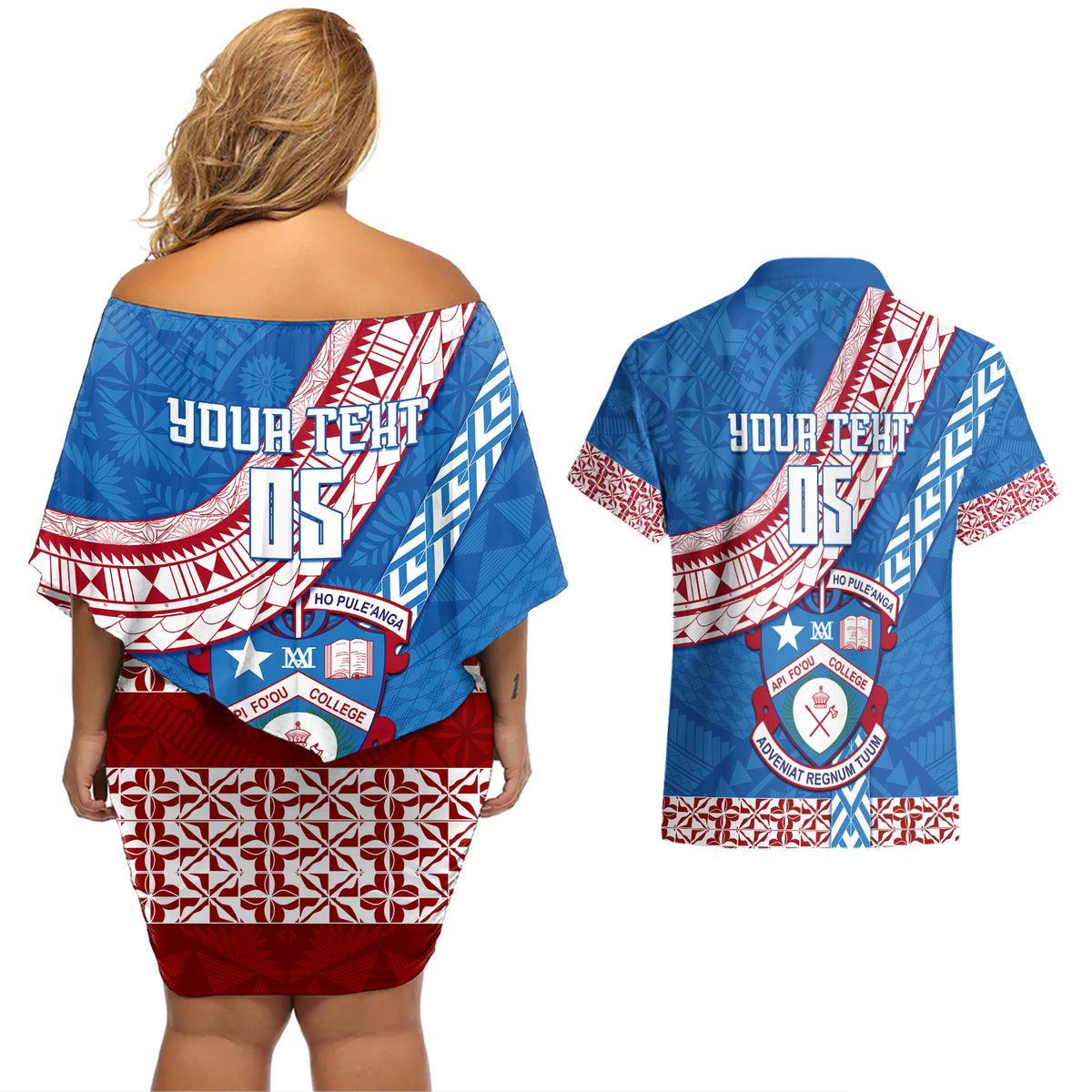 custom-apifoou-college-couples-matching-off-shoulder-short-dress-and-hawaiian-shirt-tongan-kupesi-pattern