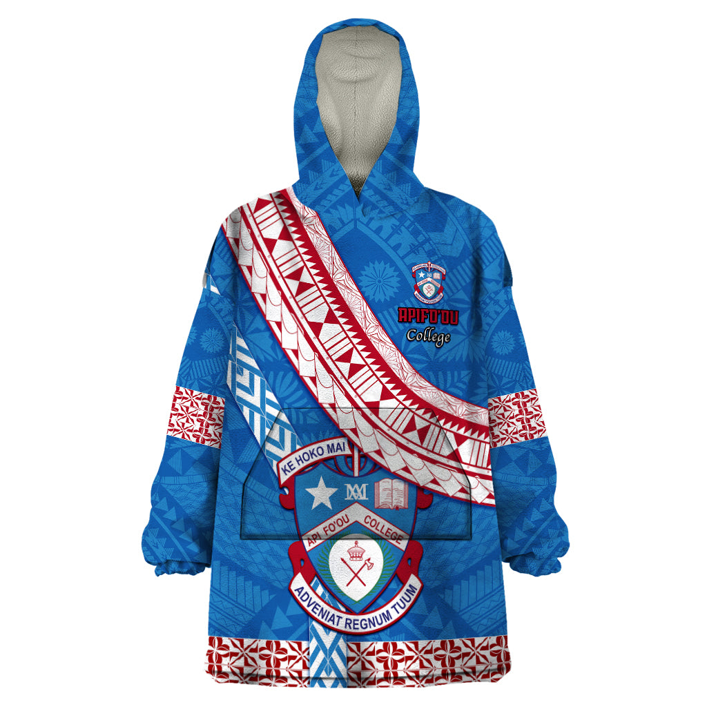 Custom Apifoou College Wearable Blanket Hoodie Tongan Kupesi Pattern LT05 One Size Blue - Polynesian Pride