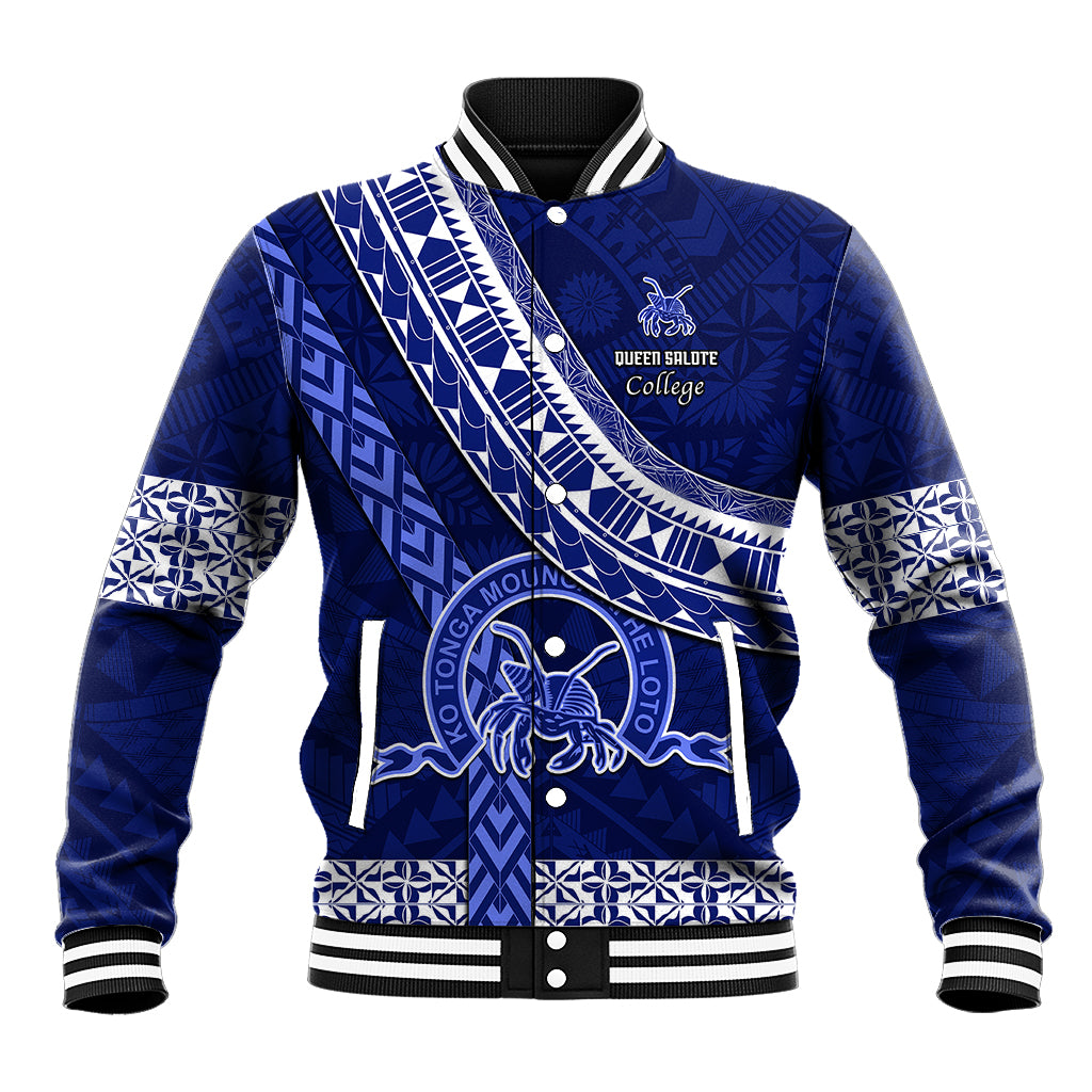Custom Queen Salote College Baseball Jacket Tongan Kupesi Pattern LT05 Unisex Blue - Polynesian Pride