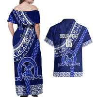 Custom Queen Salote College Couples Matching Off Shoulder Maxi Dress and Hawaiian Shirt Tongan Kupesi Pattern LT05 - Polynesian Pride