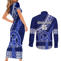 Custom Queen Salote College Couples Matching Short Sleeve Bodycon Dress and Long Sleeve Button Shirts Tongan Kupesi Pattern LT05 - Polynesian Pride