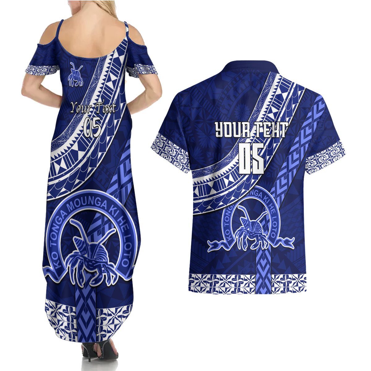 Custom Queen Salote College Couples Matching Summer Maxi Dress and Hawaiian Shirt Tongan Kupesi Pattern LT05 - Polynesian Pride