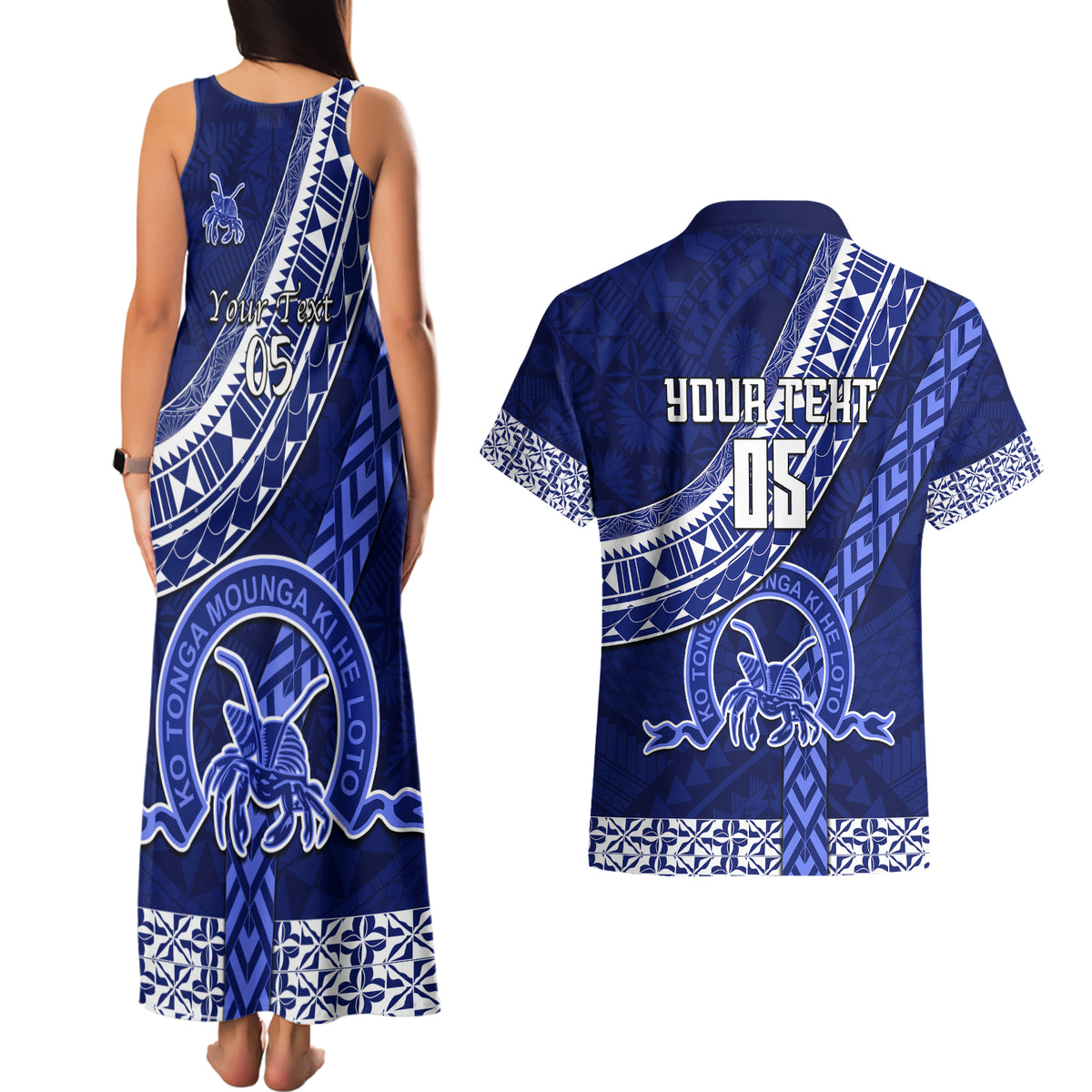 Custom Queen Salote College Couples Matching Tank Maxi Dress and Hawaiian Shirt Tongan Kupesi Pattern LT05 - Polynesian Pride